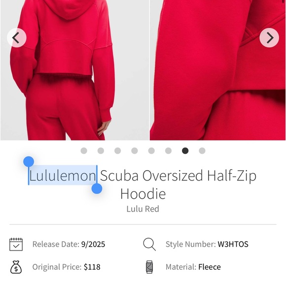 Lululemon LULU RED* SCUBA oversized half zip Hoodie NWT - Picture 2 of 4